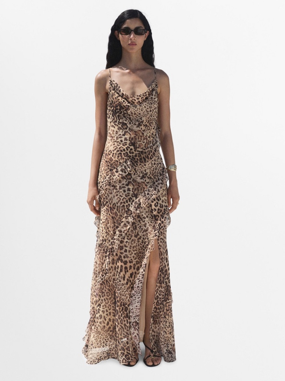 Mango Leopard Print Cowl Neck Maxi Dress - Brown/Black
